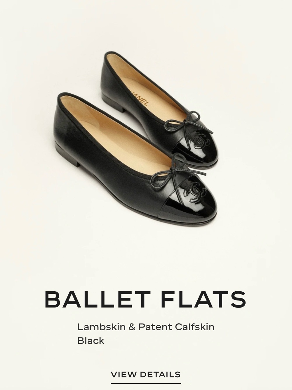 CHANEL Black Lambskin & Patent Toe Ballet Flats
